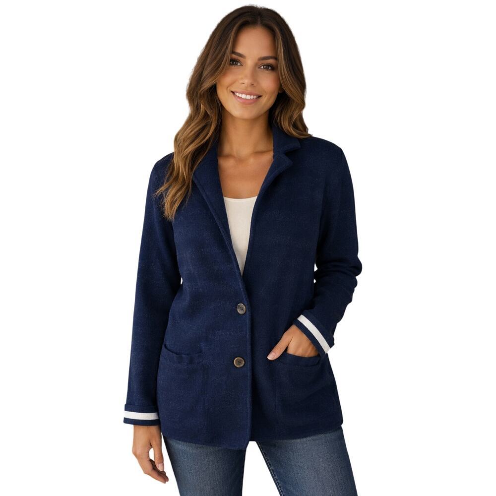 XXS navy blue striped knit wool blend blazer 3/4 sleeves J.Crew career business